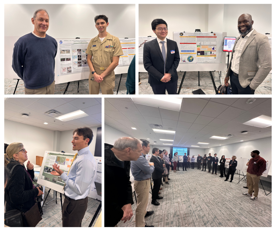 Four-photo coollage including MS students' poster presentations