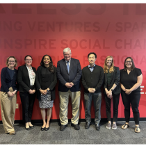 The Research Impact Fellows celebrate the conclusion of their program alongside Vice President for Research Gregory Ball. From left to right: Kathleen Stewart, Katrina Groth, Jioni A. Lewis, Gregory Ball, Kang Namkoong, Kate Tully and Jessica Fisher