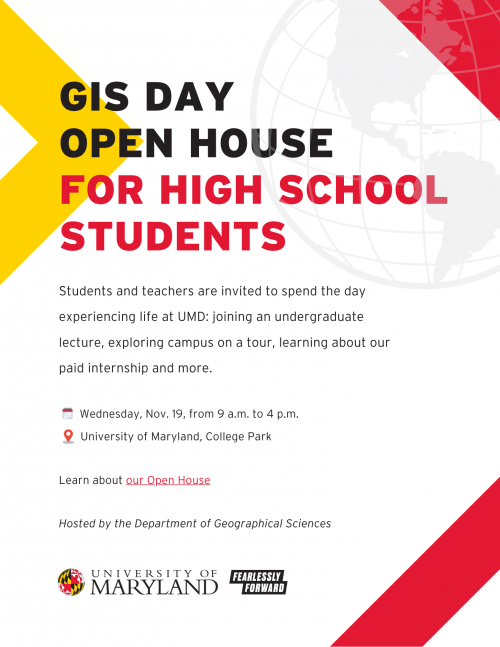 Flyer for GIS Day 2025 Open House for High School Students