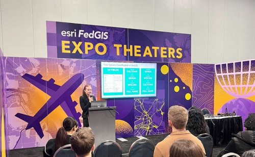 Elizabeth Serra presenting her smarter tree inventory project at Esri's Fed GIS conference 