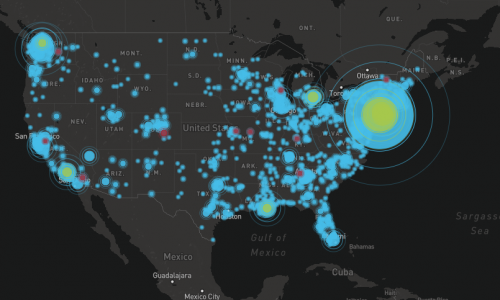 Point Map of the US COVID-19 positive cases by county